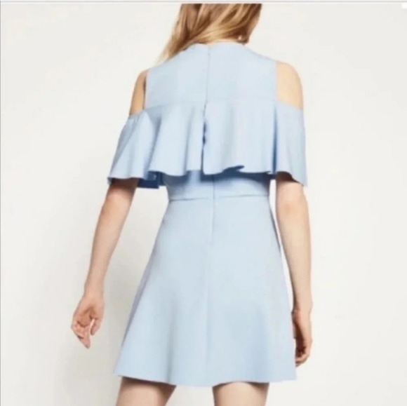 Zara Women's Cold Shoulder Ruffle Skater Mini Dress‎ Fit and Flare Blue Small - Picture 3 of 12